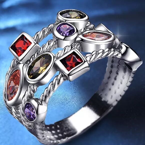 💎135💎 Women's 925 Sterling Silver Multicolor Gemstone Ring @KindLuxuries - Picture 8 of 11